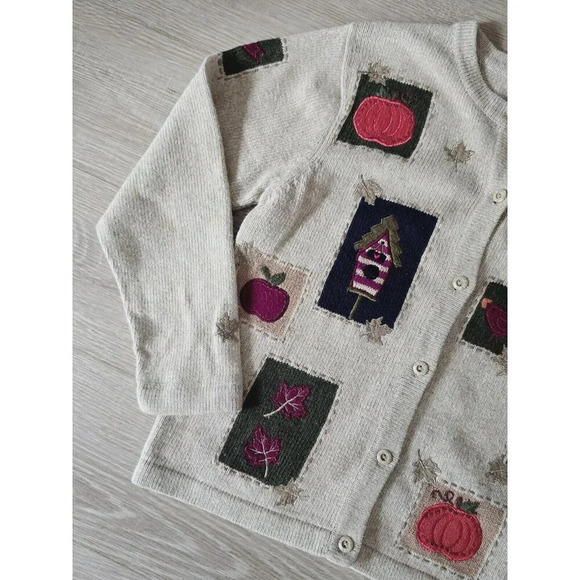 Croft & Barrow Fall Leaves Angora Wool Grandma Core Patchwork Cardigan Sweater S - Picture 12 of 12